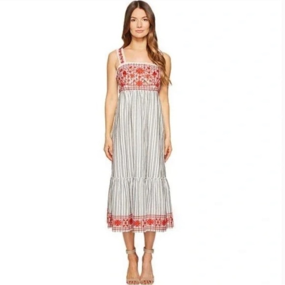 Kate Spade Floral Embroidered Striped Cotton Midi Dress - Picture 6 of 14